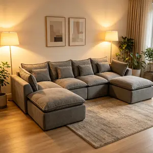 129.8" Width Cloud Couch Oversized Modular Sectional Sofa True Relax Comfy Couches Wide&Deep Seat Sofas for Living Room Furniture Sets, 4Seat with 2Ottoman