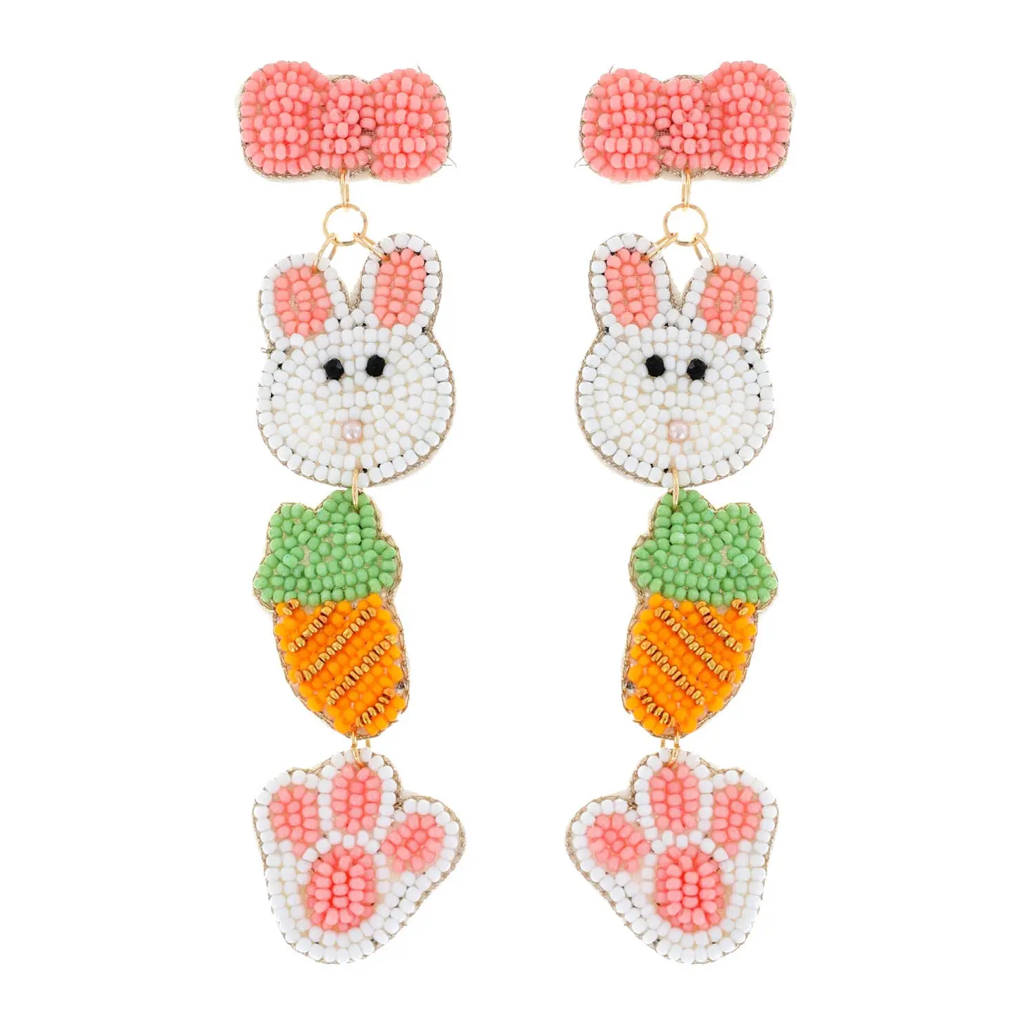 2-Tier Easter Themed Beaded Long Drop Earrings