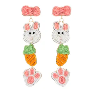 2-Tier Easter Themed Beaded Long Drop Earrings