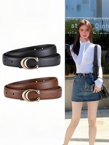 2pcs Women's New Fashion Belt, C-Shaped Alloy Buckle Design, Casual Thin Waistband, Skinny Belts, Suitable for Jeans, Suits, Dresses