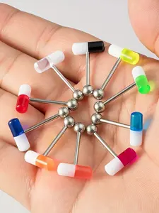 14g Pill Tongue Stud Set Random 6 Pieces, 316L Stainless Steel Piercing Ring, Unique Color Capsules, Unisex Body Jewelry Accessories