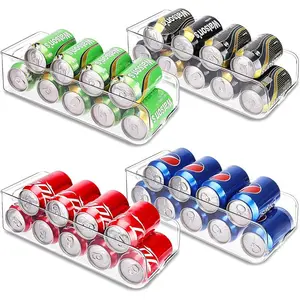 Soda Can Dispenser for Refrigerator, 4 Pack Clear Fridge Organizer Bins, Soda Can Organizer for Pantry, Kitchen Organizers and Storage