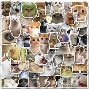 50/100pcs Cat Emoticon Stickers Set, Funny Ghostly Hand Account Decals, Creative Meme Material Pack, DIY Gift Box for Students, Self Adhesive Stickers