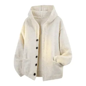 Autumn And Winter Lazy Style Hooded Sweater Unisex, Loose Solid Color Knitwear Cardigan Coat, Vintage Version Trendy Casual Versatile Everyday Cardigan Sweater Fit Piece
