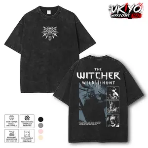 The Witcher Anniversary Washed Tee Unisex Oversize Cotton T-shirt for Game Fans, Graphic Tees graphic tees Top Gaming Retro Black streetwear vintage streetwear fabric fit classic vintage Crewneck Shortsleeve good graphic tee Casual Menswear