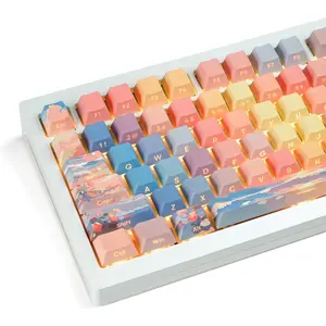 Shine Through keycap Set,Double Shot PBT keycaps 60 75 Percent,dye sub Custom Key caps,Side Printed,Blue/Orange,Cherry Profile Keyboard caps for Machine Keyboard(Sunset)