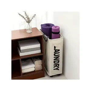 Slim Rolling Laundry Hamper With Stand - Foldable, Waterproof Nylon Basket On Wheels For Easy Storage & Organization In Bedroom, Bathroom, Dorm