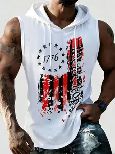 Men's White Sleeveless Hooded Tank Top, 1776 We The People American Flag Graphic Patriotic Hoodie Vest, Soft Breathable Workout Gym Top for Daily Wear, Patriotic Events & Casual Style, Ideal for American Patriots