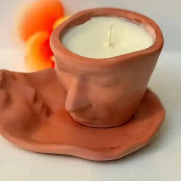 Abstract Face Concrete Candle