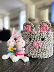 Rabbit Hand Crocheted Storage Basket - Ideal for Easter Eggs and Small Toys