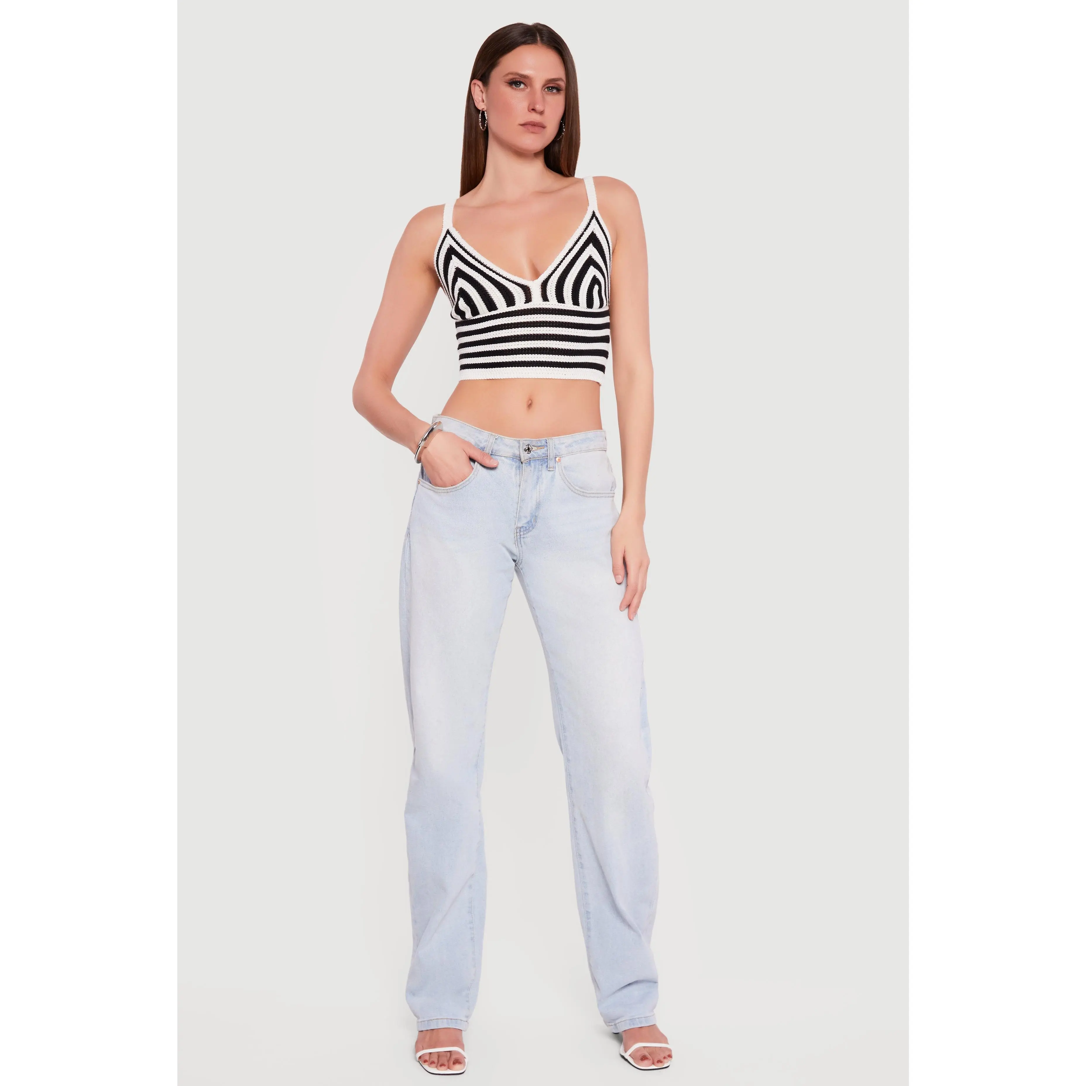 Striped Crochet Bustier Crop Top