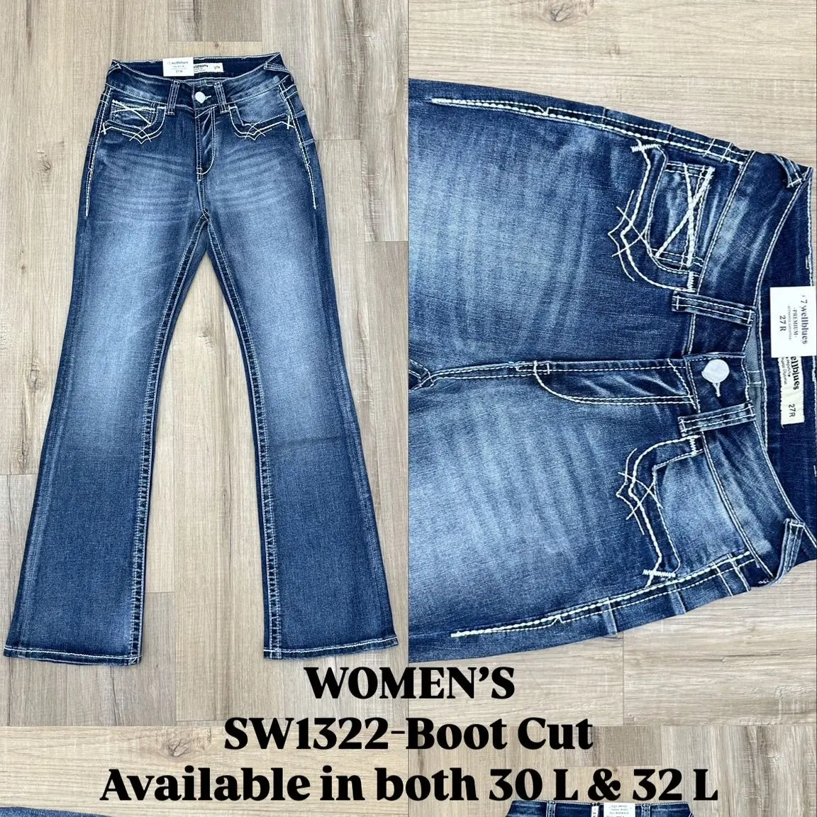 Boot cut Light Wash Jeans bootcut With flower gem on pocket empire jeans