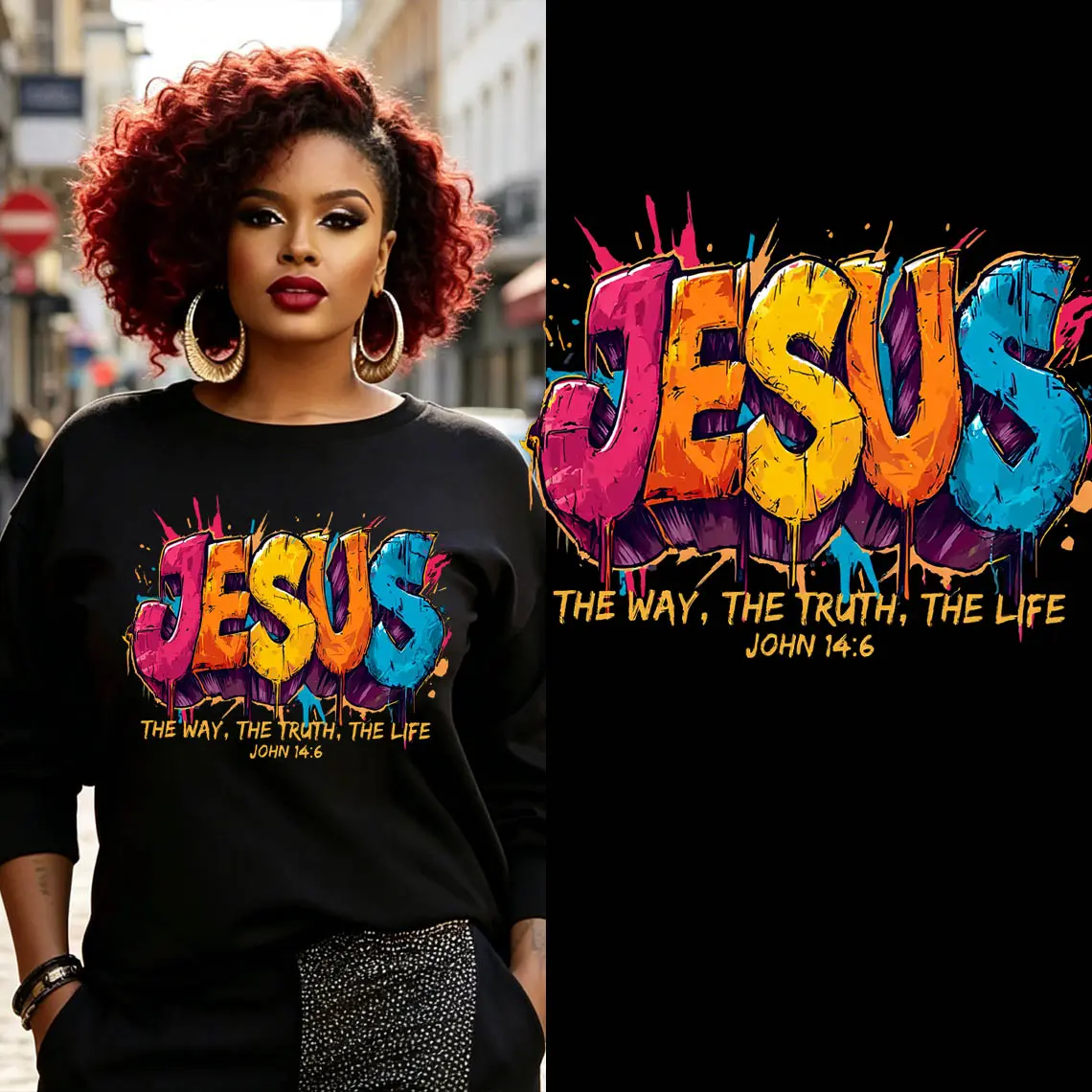 The Way The Truth The Life Graffiti DTF Transfer - John 14:6 Bible Verse - Christian Faith Vibes - Suitable For T-shirts, Bags & Fabric Decor, Washable Iron-On Stickers, Faith Based Heat Transfer Decals