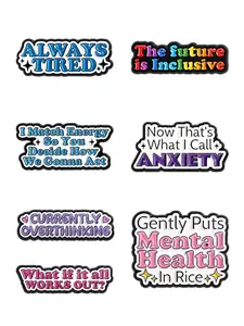 7-Piece Mental Health Word Badges, Colorful Attitude Design, Humorous Short Phrases, Emotion Expression, Daily Wear for Young Adults