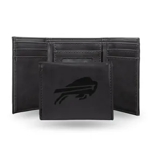 Rico  NFL Buffalo Bills Laser Engraved Black Trifold Wallet