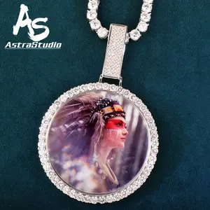 AstraStudio - Big Round Shape Custom Photo Pendant Make Memory Picture Hip Hop Necklace Chain For Men Women Solid Back Bling Zircon Jewelry Valentine's Day Gift for Men & Women & Boy & Girl Mothers' Day Gift #Springtok