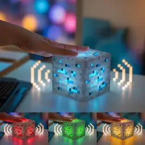 Christmas Gifts Ore Block Night Light Rechargeable LED Block Lamp Interactive Lamp for Kids and Adults Unique Home Decor Pixelated LED Light for Room Decor, Game Party