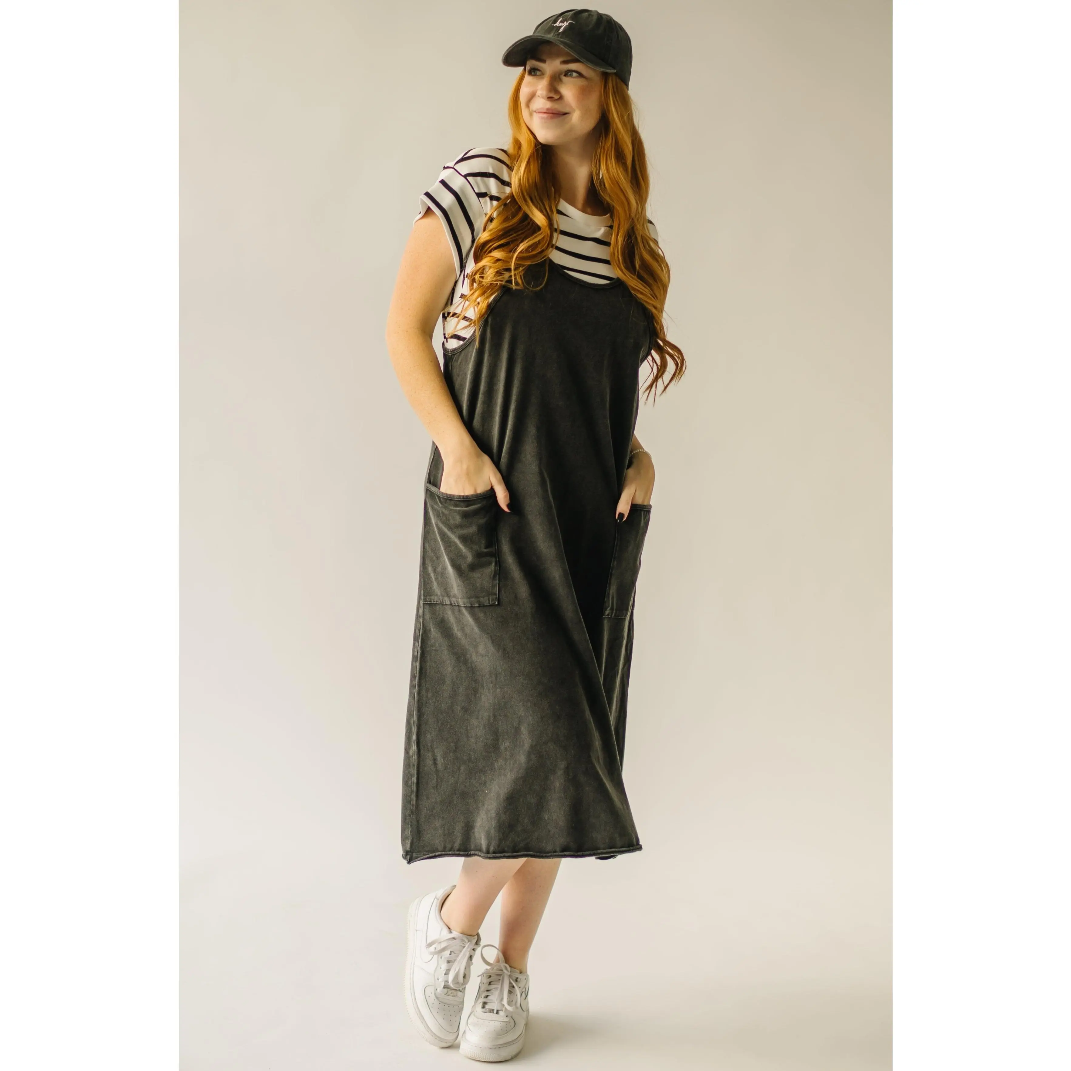 The Sidner Overall Midi Dress in Black