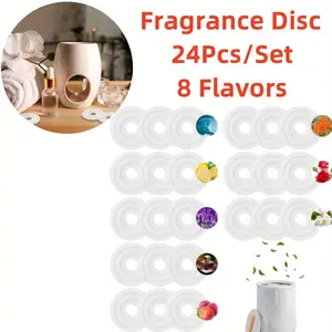 24pcs 8 Scents Replacement Fragrance Discs for Towel Warmer Bucket - Compressed Scented Pads with Floral, Fruity, Herbal & Beverage Aromas, Durable PET Material, for Home Decor
