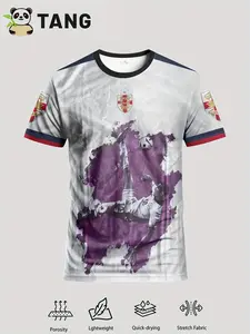 England Men's Football Jersey Soccer Jersey and Comfortable Crew Neck Sports Top, Ideal for Matches Training and Casual Wear, Stretchy Fabric with Geometric Patterns