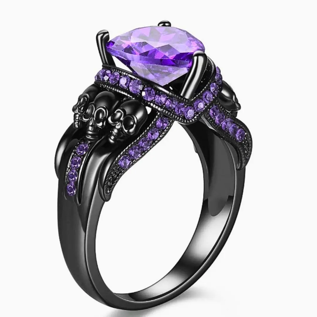 Black Skull Ring with stones for Women, Suitable for Halloween, Engagement Ring
