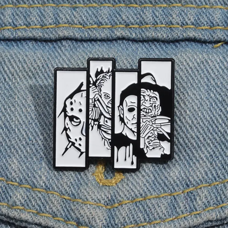 Horror Movie Enamel Pin Brooch, and Demon Slayer Character Badge, Casual Fashion Accessory for All Seasons Vintage Adaptable, Lapel Brooch, Alloy Brooch Pin