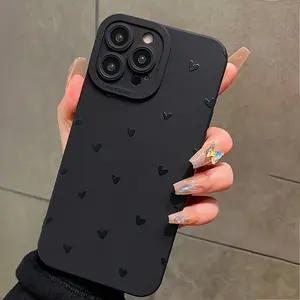 Suitable For Iphone Black Eyelet Full Screen Black Small Love Mobile Phone Case
