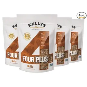 Kelly's Four Plus (Nutty) Healthy Granola Cereal with Whole Grain Oats, Honey, Maple Syrup - Non-GMO, Low Sugar, Sodium Free and Gluten Free Granola for Yogurt - 12oz (Pack of 4)