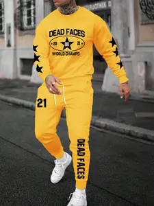 Men's Knitted Sweatshirt & Jogger Pants Set Round Neck Pullover Letter Print Long Sleeve Comfortable Streetwear Fall Winter Casual Warm