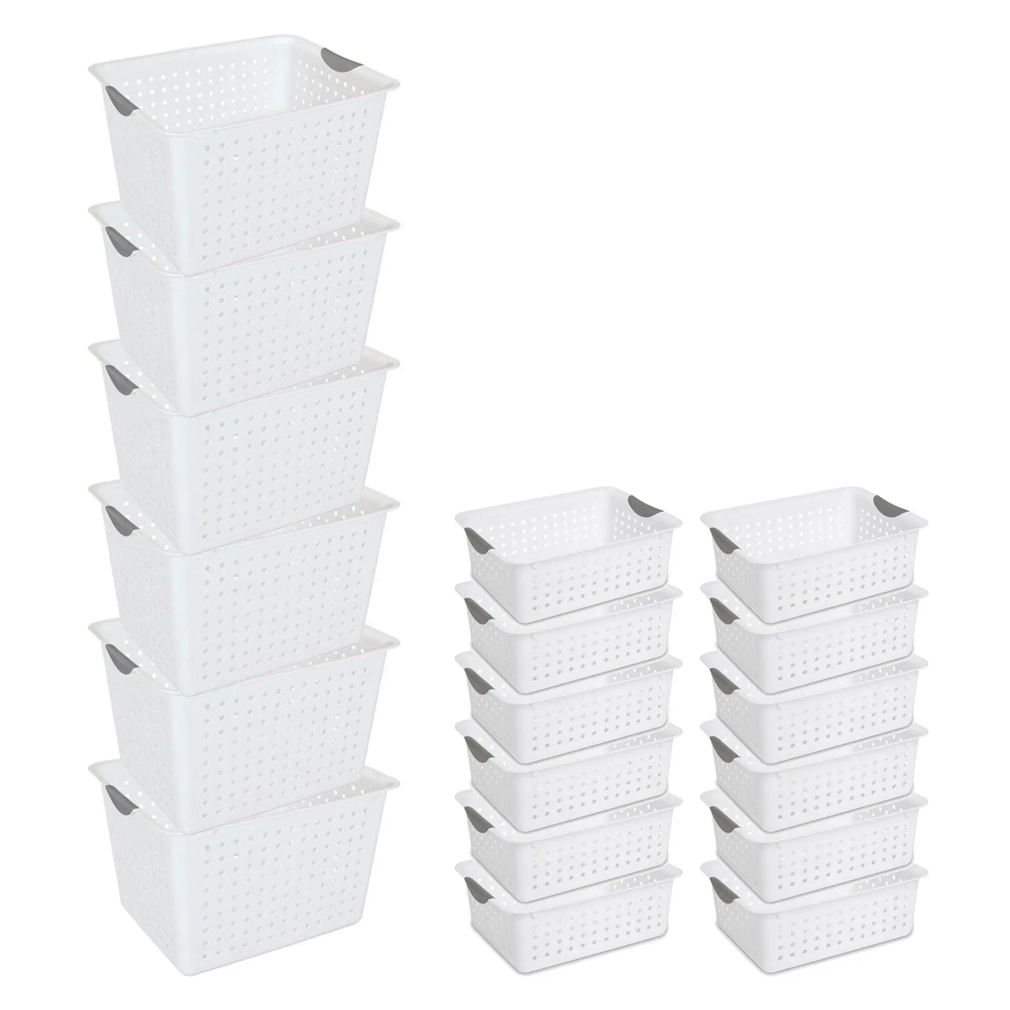 Sterilite Set of Ultra Plastic Storage Bin Baskets w/ Handles, 6 Deep, 12 Medium Sterilite Set of Ultra Plastic Storage Bin Baskets w/ Handles, 6 Deep, 12 Medium