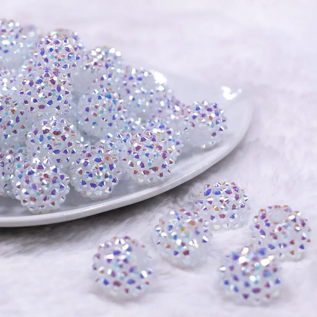 16mm White Shine Rhinestone AB Chunky Bubblegum Jewelry Beads