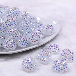 16mm White Shine Rhinestone AB Chunky Bubblegum Jewelry Beads