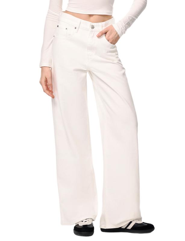 Nextrys AdaptHer Women's High-Rise Wide Straight Leg Baggy Jeans with Snap-Button Waistband Y2K Lightweight Tummy Control Casual Everyday Style Denim Basic Minimalist Maxi