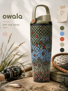 Owala Off The Hook 30oz Insulated Water Bottle with Straw Lid, Leak Proof Stainless Steel Tumbler, Fishing Inspired Travel Cup, BPA Free Reusable Bottle Keeps Drinks Cold 24H for Outdoor Camping Hiking
