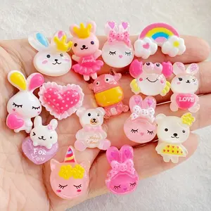 46pcs vibrant cartoon rabbits, teddy bears, rainbow resin statues - suitable for scrapbook making, DIY jewelry accessories, wedding decoration, and nail art matching
