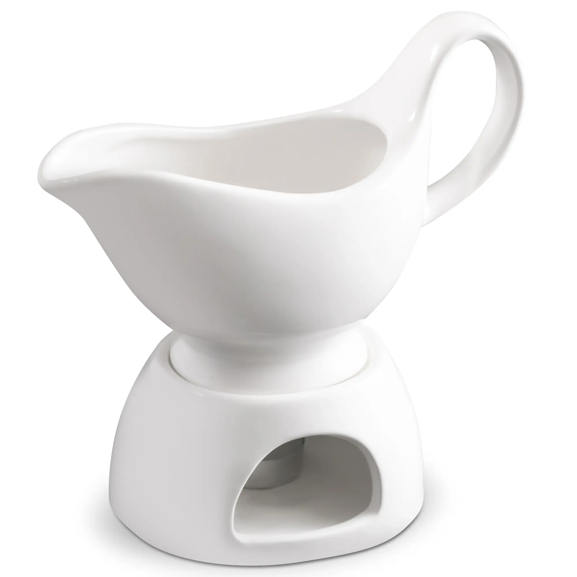 Eternal Living Porcelain Gravy Sauce Boat with Stand & Candle Holder - Elegant 12 oz Dishwasher Safe