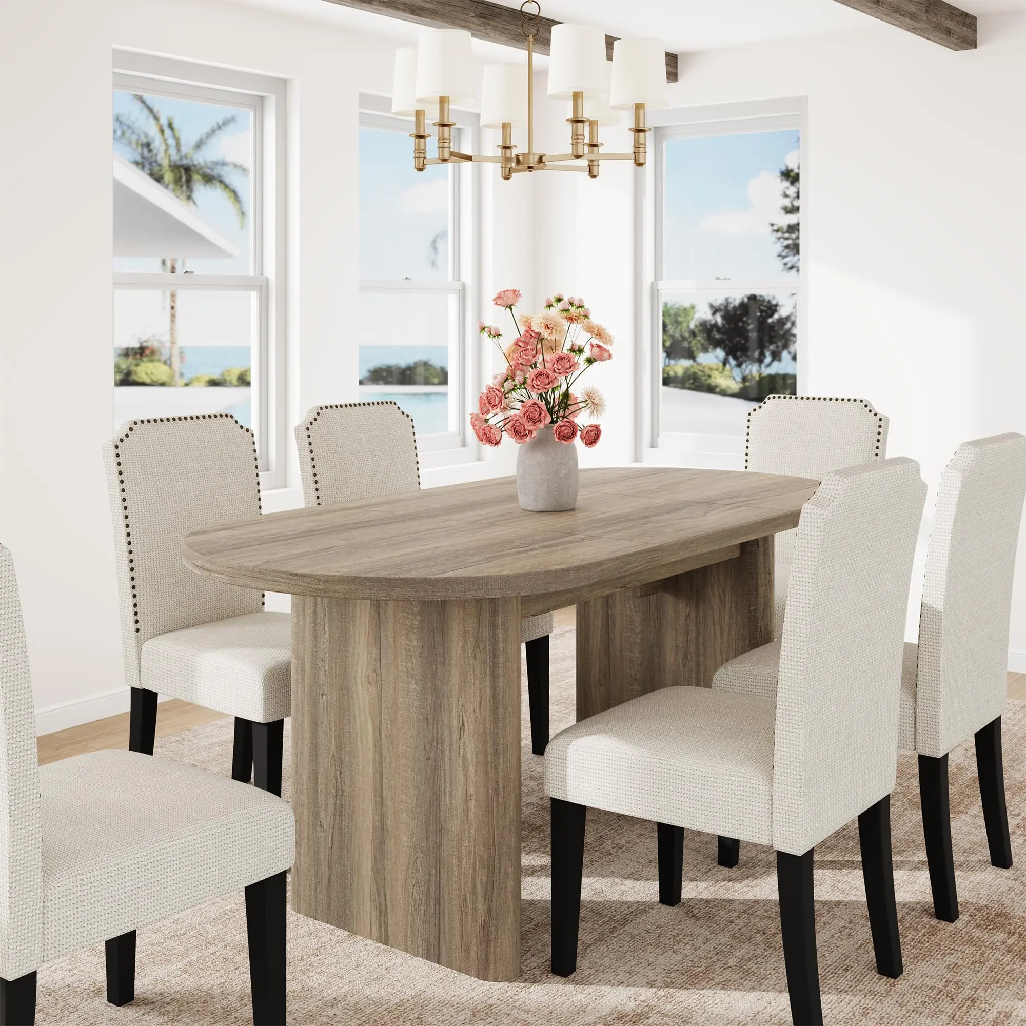 Garvee Oval Dining Table for 6-8 People, Large Kitchen Table with Thick Sturdy Wooden Base, Rustic Pear Finish, Farmhouse Style for Dining Room, Kitchen, Living Room, or Office, 63 Inches Long