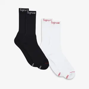 Supreme x Hanes Cushion Crew Socks (1 Single Pair of Each Socks) Black and White - Comfortable Comfy Cozy Cotton Unisex for Mens Womens GS Kids Young Junior Holiday Christmas Gift Stocking Stuffer