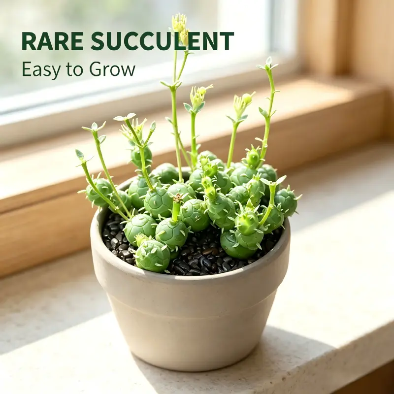 Euphorbia Globosa Fish-Scale Succulent, Unique Clustered Round Stem, Drought-Tolerant Hardy Houseplant, Collector's Potted Garden Decor