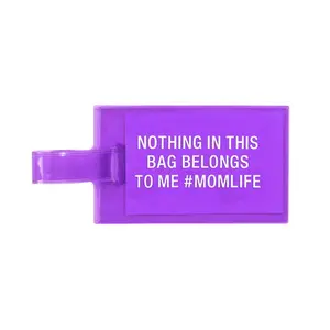 MOMIFE Luggage Tag - Purple Clear Material with Humorous Text for Easy Identification - Perfect for Moms Travel Accessories Rolling Carry-On