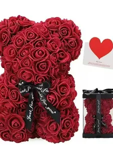 Valentine's Day Gift for Girlfriend, Pe Foam Floral Bear, Mother's Day Present, Graduation Party Favor, Rose Bow Box Set, No Necklace Included