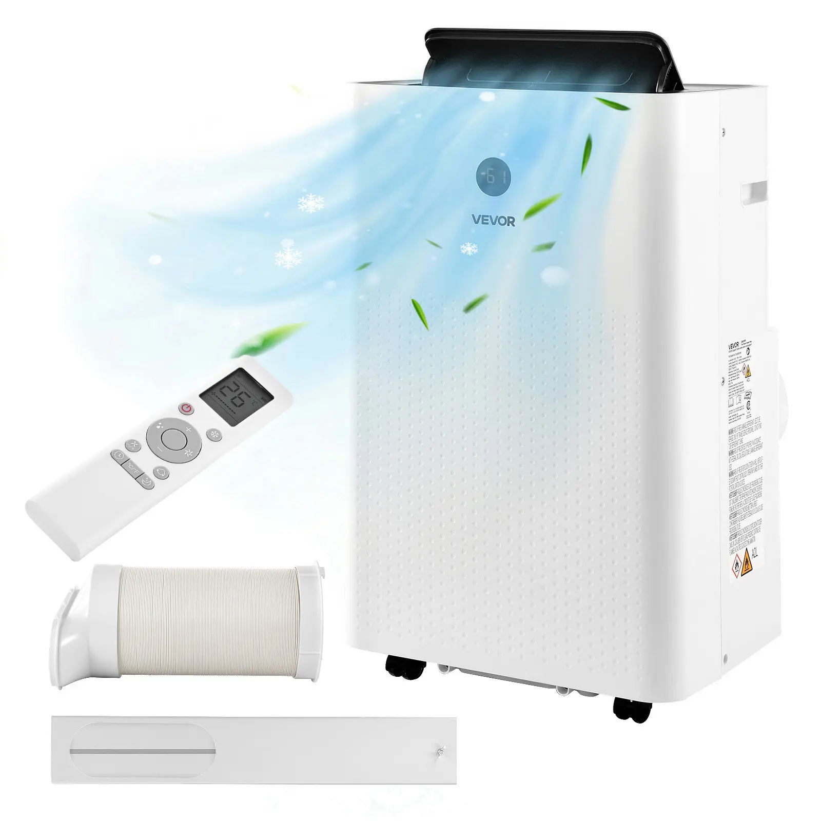 VEVOR Copper Tube Portable Air Conditioner, 14000 BTU ASHRAE (9800 BTU SACC) 4-in-1 Modes, LED Touch Panel, Remote Control, 24h Timer, Cooling Fan, Dehumidifier, Sleep Mode, Adjustable Window Panel Kit for Indoor Rooms, Portable AC Solutions to Stay Cool
