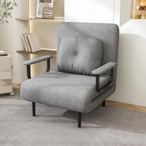 Convertible Chair Bed Sleeper for Adults, 5 in 1 Folding Chair Bed with 5-Position Adjustable Backrest & Pillow, Comfy Single Futon Sofa Bed for Small