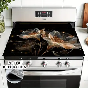 2D Flat Classic Pattern One-Piece Replacement Stove Decorative Cover - Featuring Flowers, Glow, And Lines - Suitable for Induction Cooktops & Includes a Rubber Pad Protector, Extra Countertop Space, And Stove Trim Additions - 1pc