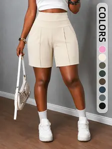 Lightweight High-Waisted Yoga Shorts, Casual Comfortable Wear, Multiple Pockets, Cool Touch Fabric, Loose-Fitting, Unlined