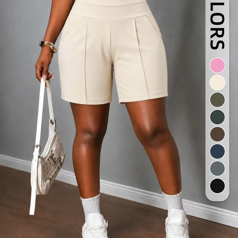 Lightweight High-Waisted Yoga Shorts, Casual Comfortable Wear, Multiple Pockets, Cool Touch Fabric, Loose-Fitting, Unlined, Fitness Yoga Shorts, Athletic Yoga Shorts, Athleisure Shorts, Summer Sport Shorts