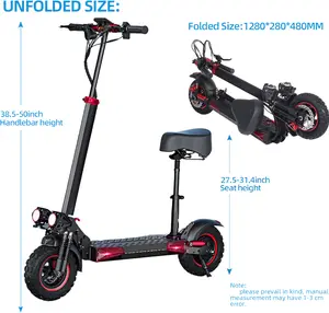 Off Road 1200W Electric Scooter for Adults 48V 18AH 31MPH Range 11" Tires Dual Suspension Foldable 330LB Load with Seat & Triple Shocks