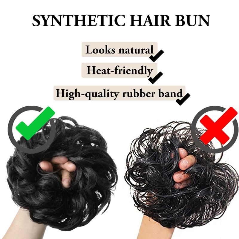 IOVOIMMSL Large Messy Bun Hair Piece Wavy Curly Scrunchies Synthetic Chignon Ponytail Hair Extensions Thick Updo Hairpieces For Women Dirty Blonde