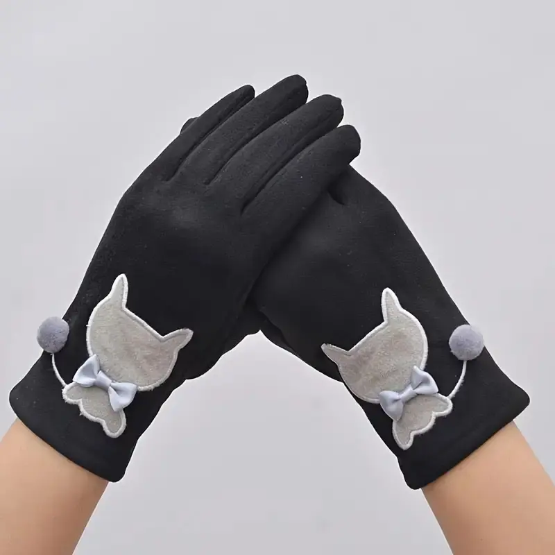2024Warm Fleece Touchscreen Gloves with Cute Cat Paw & Kitty Face Design, Elastic Wrist & Pink Bow - Soft Winter Gloves for Smartphones, Tablets, Outdoor Activities (Grey & Pink) - Hand Washable Casual Gloves for Women & Girls2025
