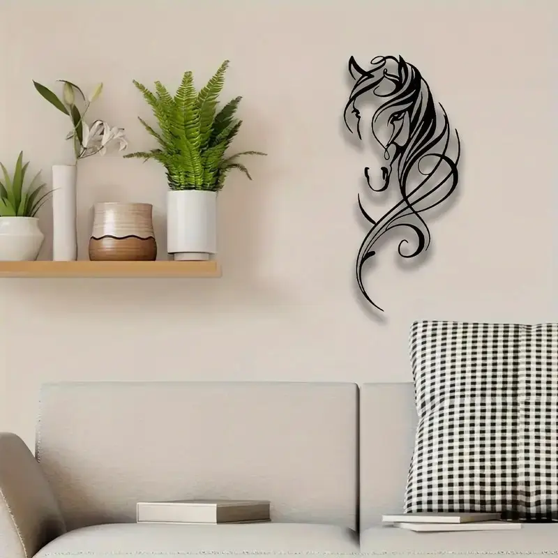 Matte Black Thick Wrought Iron Horse Head Wall Art - Artistic Home & Garden Decor, Ideal Housewarming Christmas Gift for Equestrian Lovers，  statue figurine，  temp-tations outdoors，   garden decoration supply